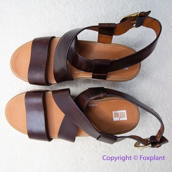 New! FitFlop women's Pilar Back-Strap Leather Clogs in‎ Brown, size 8 - Picture 2 of 16